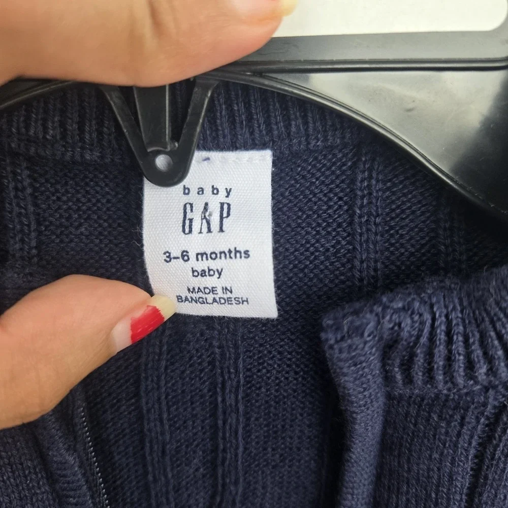Gap Baby Cable Knit Zip‎ One Piece Outfit-set Navy Blue Coverall Size 3-6 M